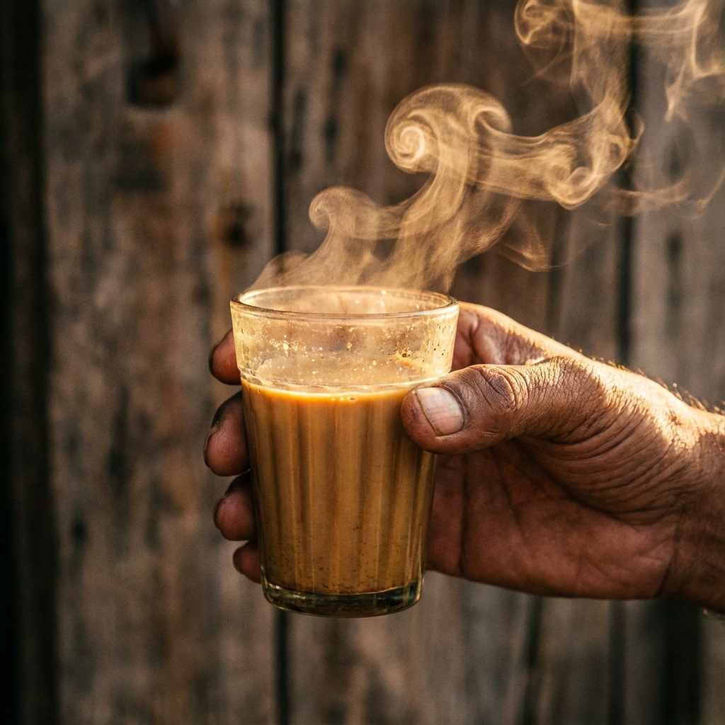 Steaming glass of chai